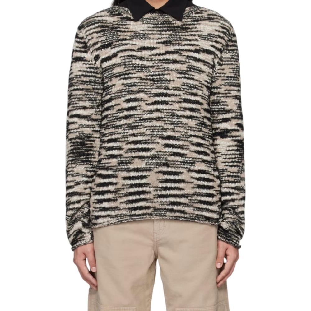 Filippa K Organic Cotton Blend Boat Neck Sweater | Men's L | Black Beige Marl